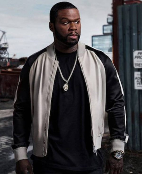 Power 50 Cent Black and White Bomber Leather Jacket
