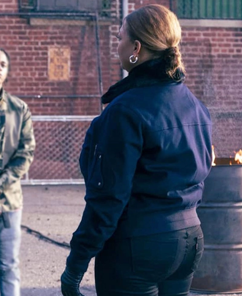 Queen Latifah The Equalizer Blue Bomber Jacket the equalizer queen latifah jacket with fur collar
