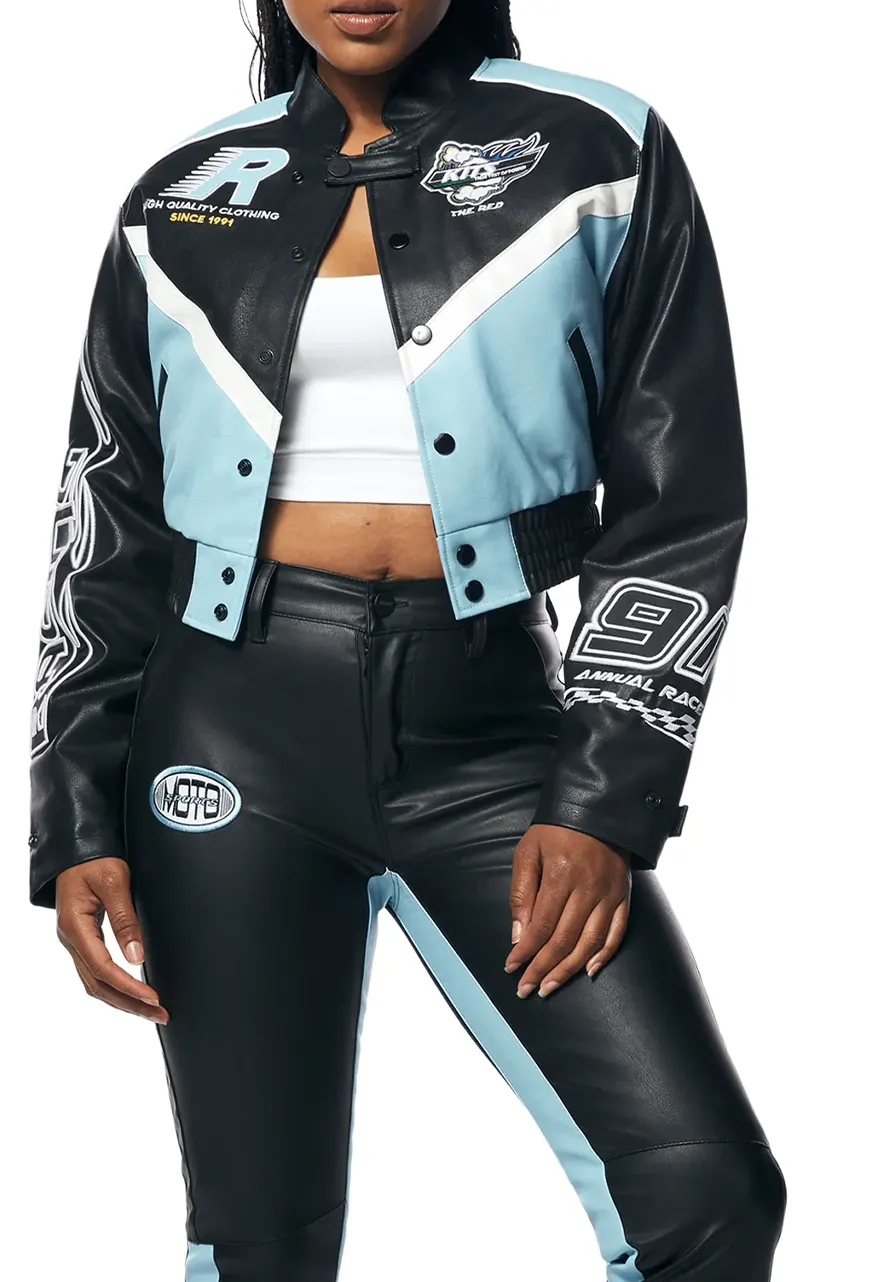 Race Car Blue Leather Jacket Race Car Blue Leather Jacket - Image 5