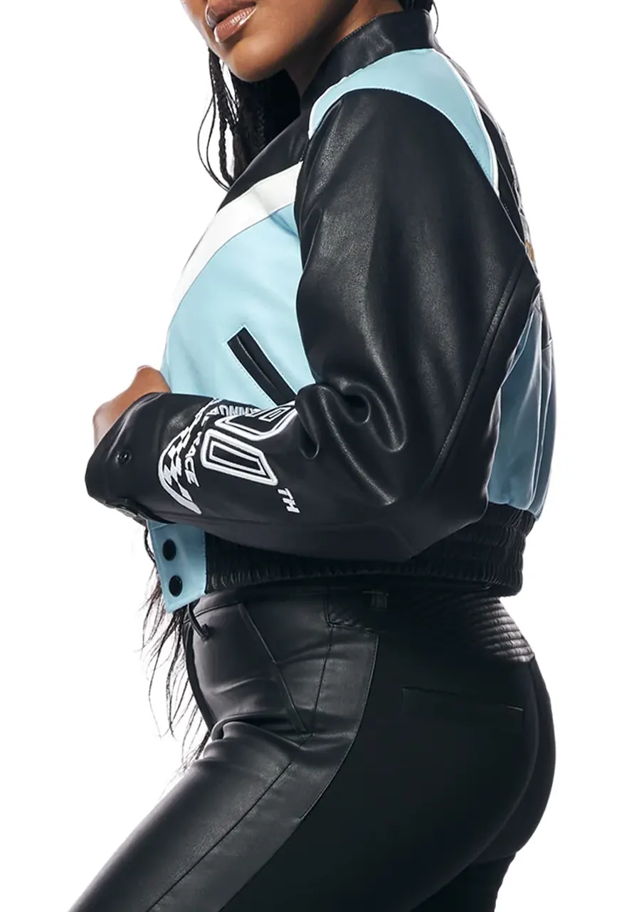 Race Car Blue Leather Jacket Race Car Blue Leather Jacket - Image 4