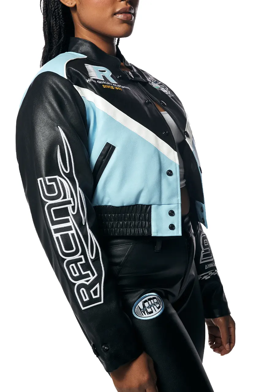 Race Car Blue Leather Jacket Race Car Blue Leather Jacket - Image 3