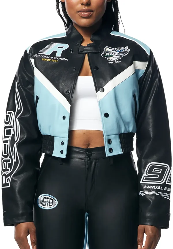 Race Car Blue Leather Jacket