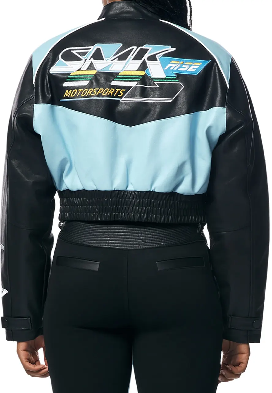 Race Car Blue Leather Jacket Race Car Blue Leather Jacket - Image 2