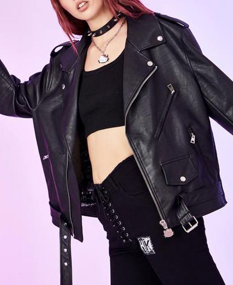 Hello Kitty Dolls Kill Rebel Girl Biker Leather Jacket Hello Kitty Dolls Kill Rebel Girl Biker Leather Jacket - Image 3