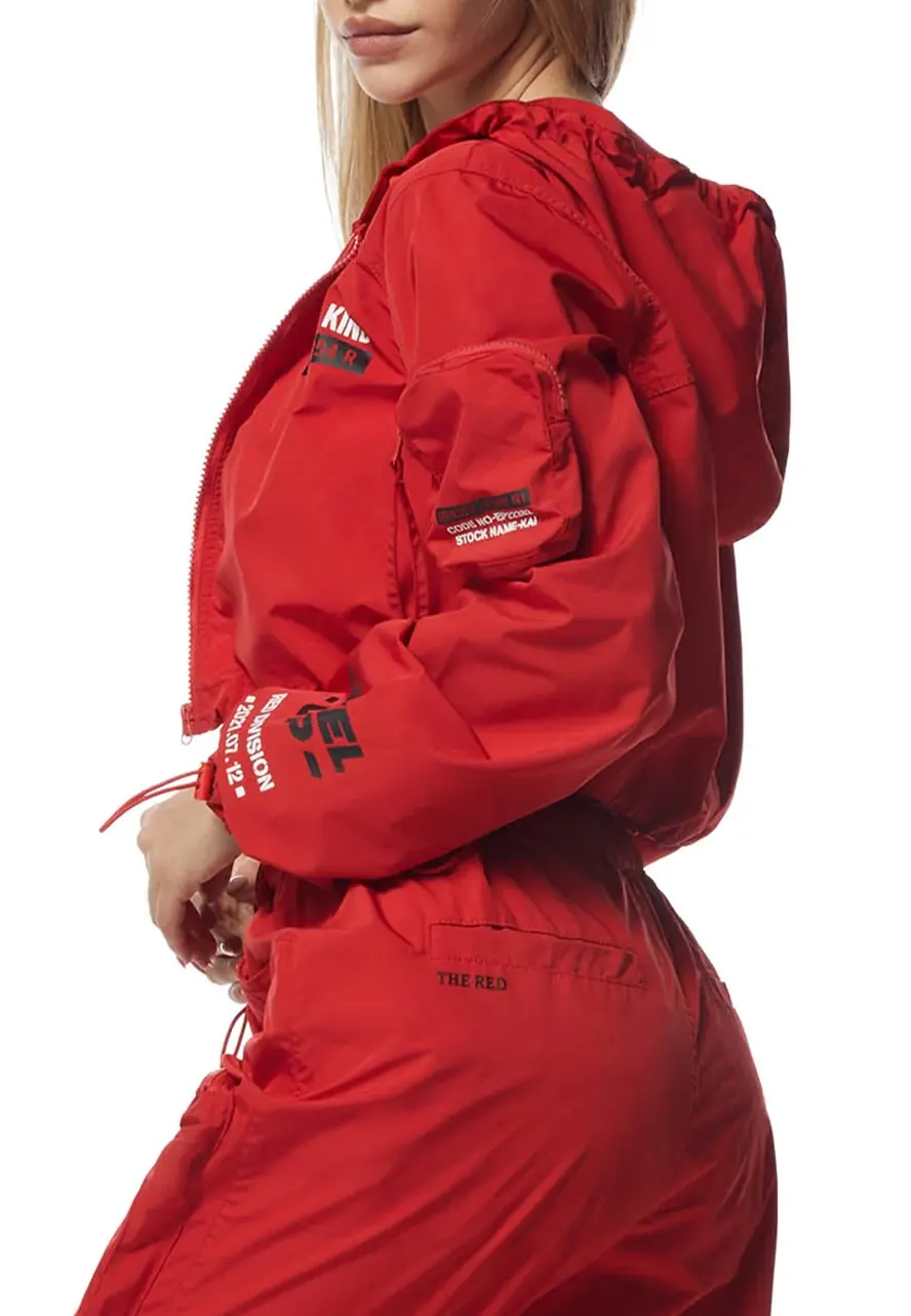 Red Cropped Windbreaker Jacket Red Cropped Windbreaker Jacket - Image 4