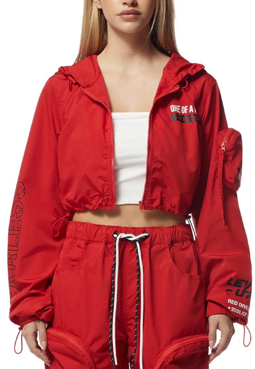 Red Cropped Windbreaker Jacket Red Cropped Windbreaker Jacket