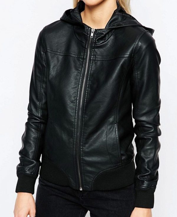 Women's Renton Black Leather Hoodie