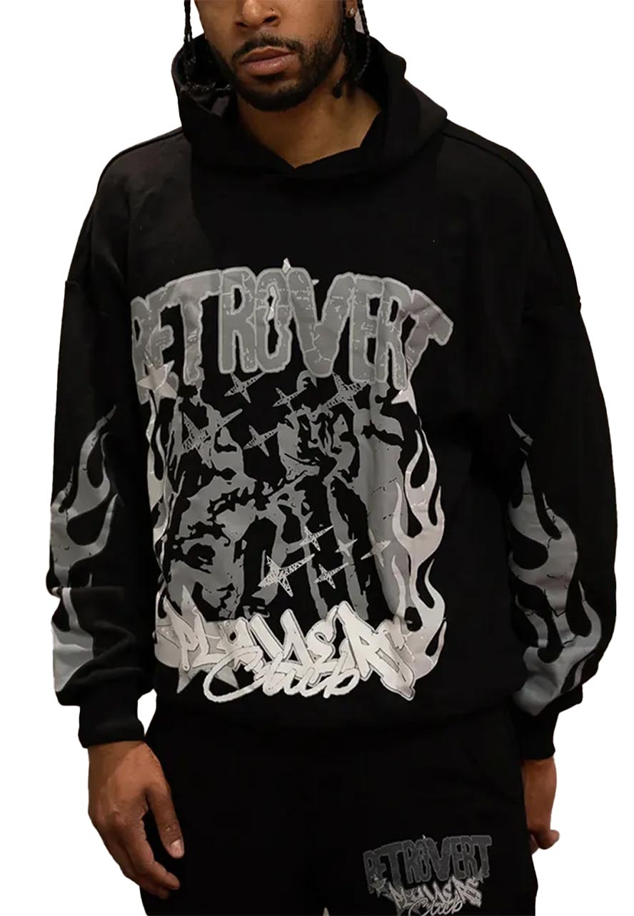 Retrovert Flame Black Hoodie Retrovert Flame Black Hoodie - Image 3