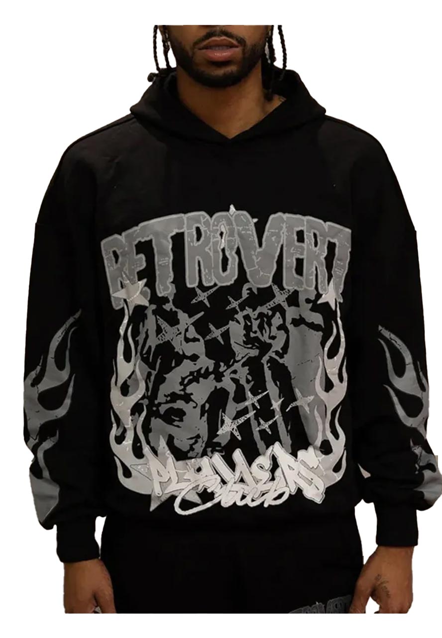 Retrovert Flame Black Hoodie Retrovert Flame Black Hoodie - Image 2