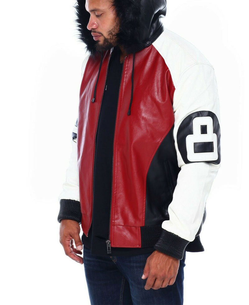 8 Ball Robert Phillipe Leather Jacket with Fur Hood robert phillipe 8 ball jacket
