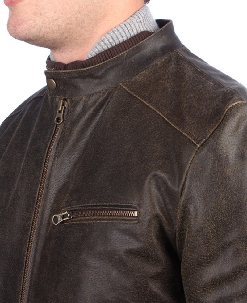 Men's Vintage Brown Leather Bomber Jacket Men's Vintage Brown Leather Bomber Jacket - Image 3