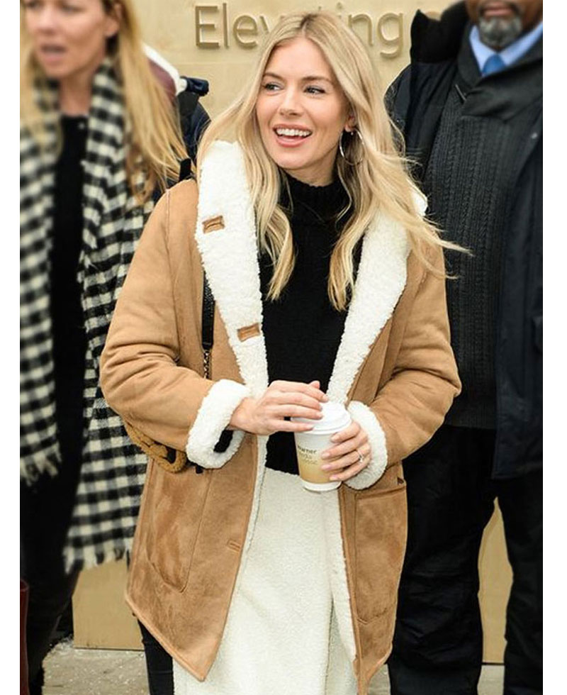 Sienna Miller Tan Brown Shearling Coat Sienna Miller Tan Brown Shearling Coat - Image 2