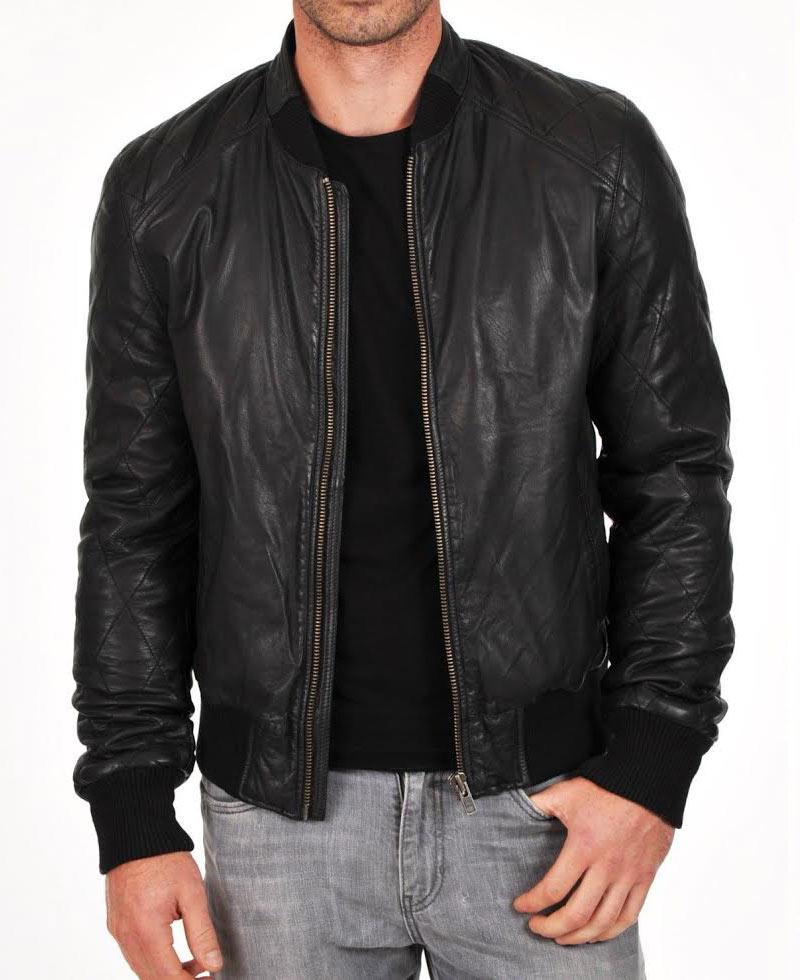 Men's Simple Look Black Leather Bomber Jacket Men's Simple Look Black Leather Bomber Jacket - Image 3
