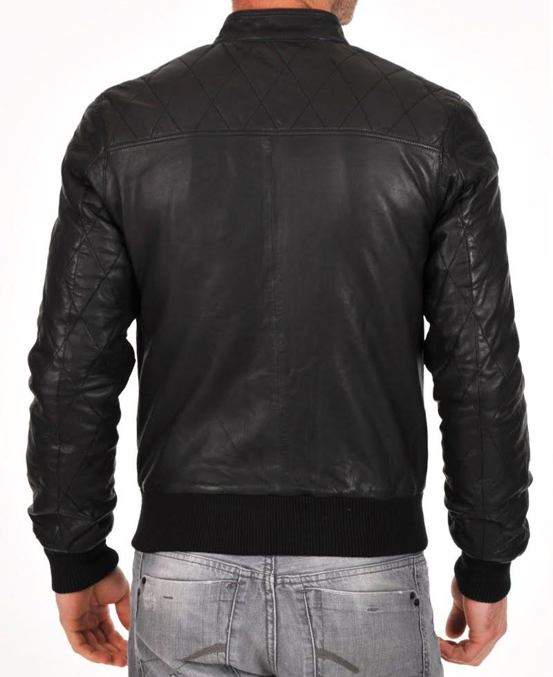 Men's Simple Look Black Leather Bomber Jacket Men's Simple Look Black Leather Bomber Jacket - Image 2