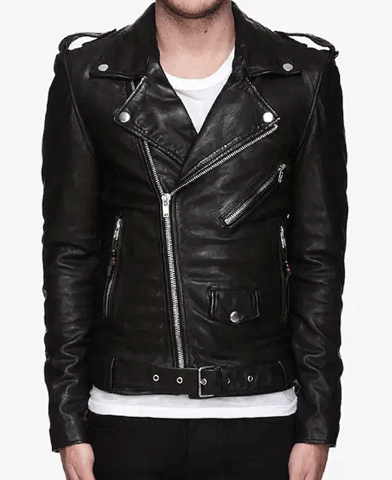 Singer Brandon Flowers Black Leather Jacket Singer Brandon Flowers Black Leather Jacket