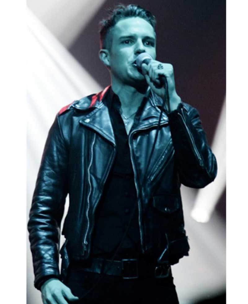 Singer Brandon Flowers Black Leather Jacket Singer Brandon Flowers Black Leather Jacket - Image 9