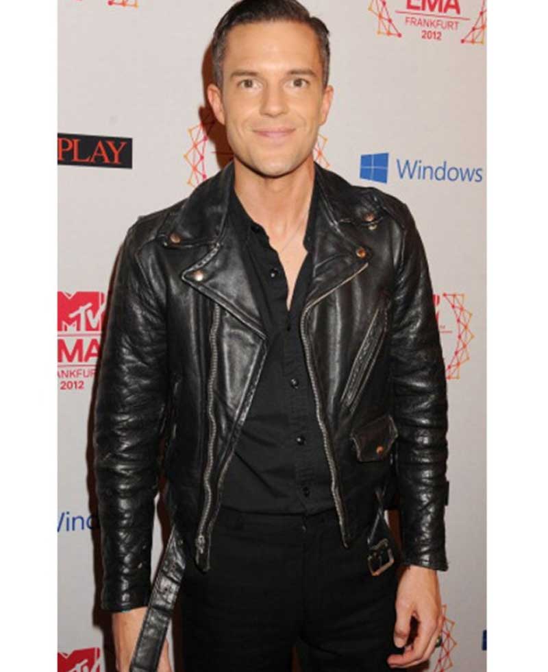 Singer Brandon Flowers Black Leather Jacket Singer Brandon Flowers Black Leather Jacket - Image 7