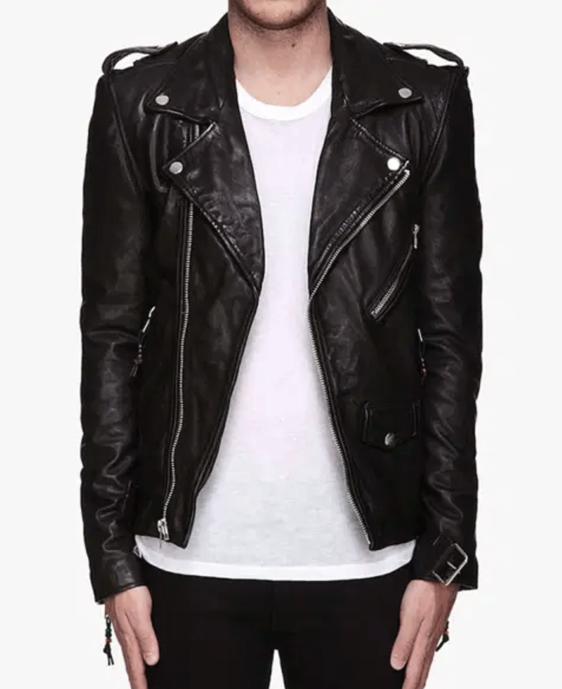 Singer Brandon Flowers Black Leather Jacket Singer Brandon Flowers Black Leather Jacket - Image 4