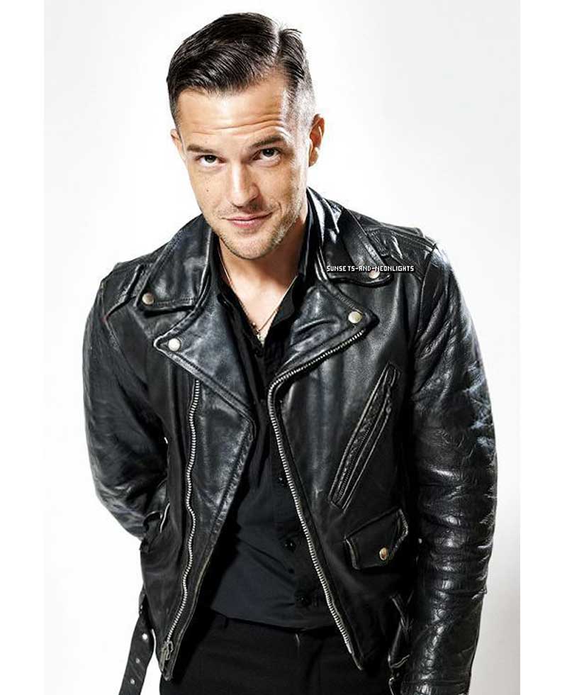 Singer Brandon Flowers Black Leather Jacket Singer Brandon Flowers Black Leather Jacket - Image 5