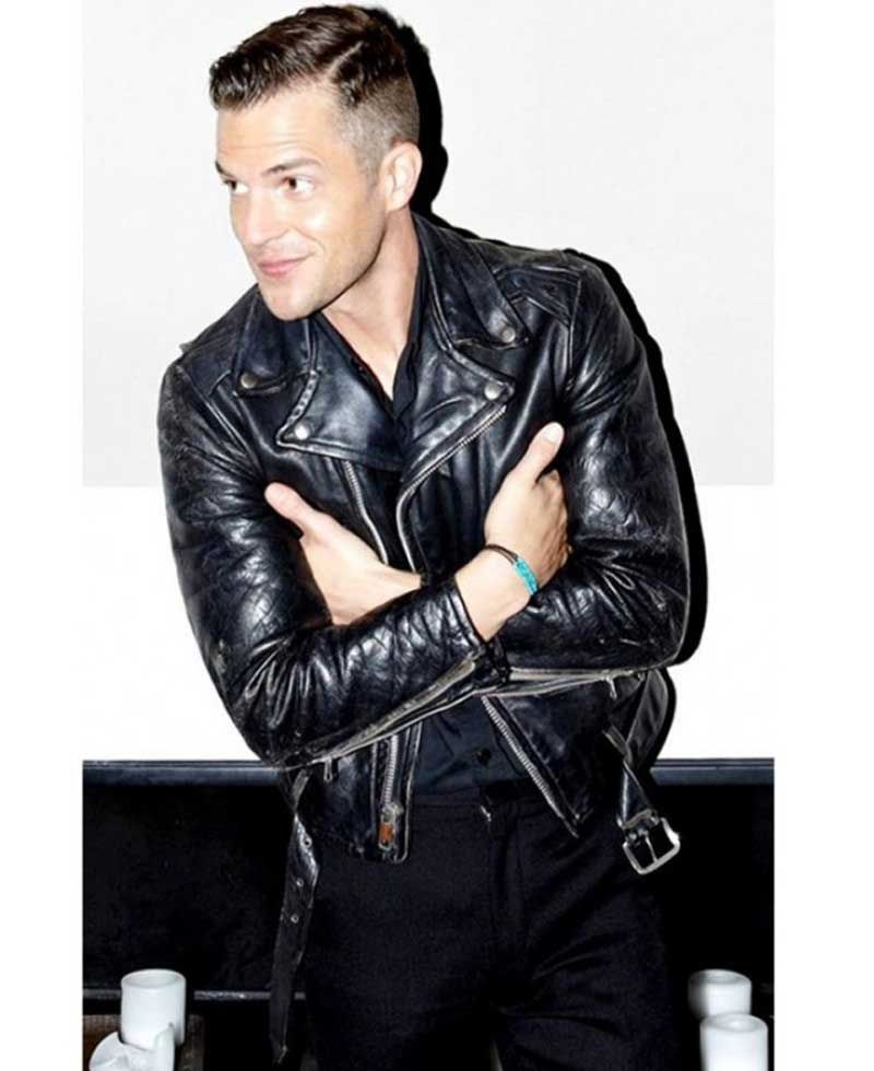 Singer Brandon Flowers Black Leather Jacket Singer Brandon Flowers Black Leather Jacket - Image 10