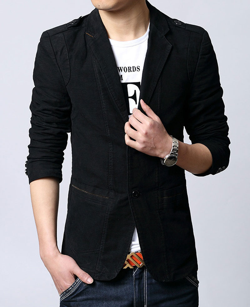Men's Slim Fit Black Casual Jacket Men's Slim Fit Black Casual Jacket - Image 4