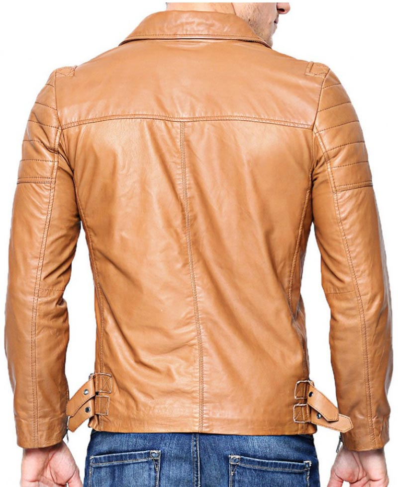 Men's Biker Slim Fit Light Brown Leather Jacket Men's Biker Slim Fit Light Brown Leather Jacket - Image 2