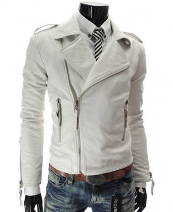 Men's Slim Fit Asymmetrical Zipper Leather Jacket