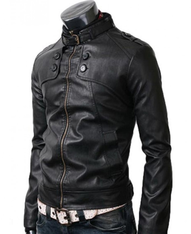 Men's Slim Fit Belted Buckle Collar Jacket Men's Slim Fit Belted Buckle Collar Jacket - Image 3