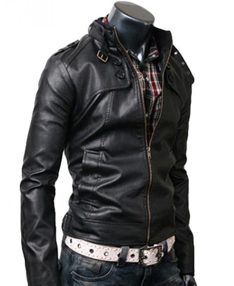 Men's Slim Fit Belted Buckle Collar Jacket Men's Slim Fit Belted Buckle Collar Jacket - Image 2