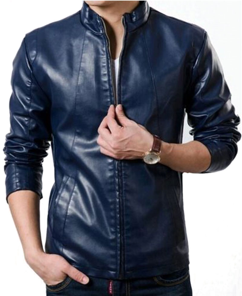 Men's Stand Collar Slim Fit Blue Jacket Men's Stand Collar Slim Fit Blue Jacket
