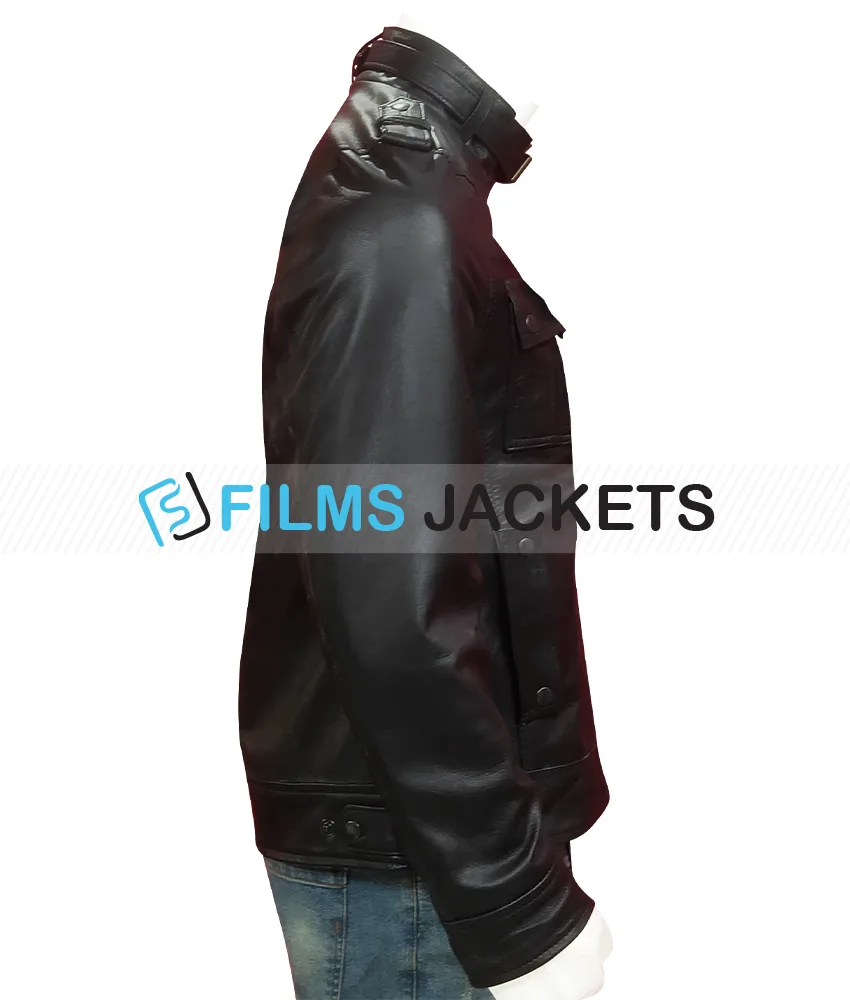 Strap Collar Slim Fit Black Leather Jacket for Men Strap Collar Slim Fit Black Leather Jacket for Men - Image 4