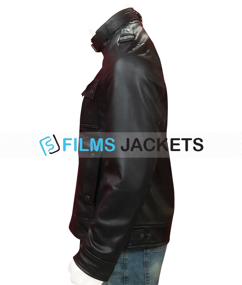 Strap Collar Slim Fit Black Leather Jacket for Men Strap Collar Slim Fit Black Leather Jacket for Men - Image 5