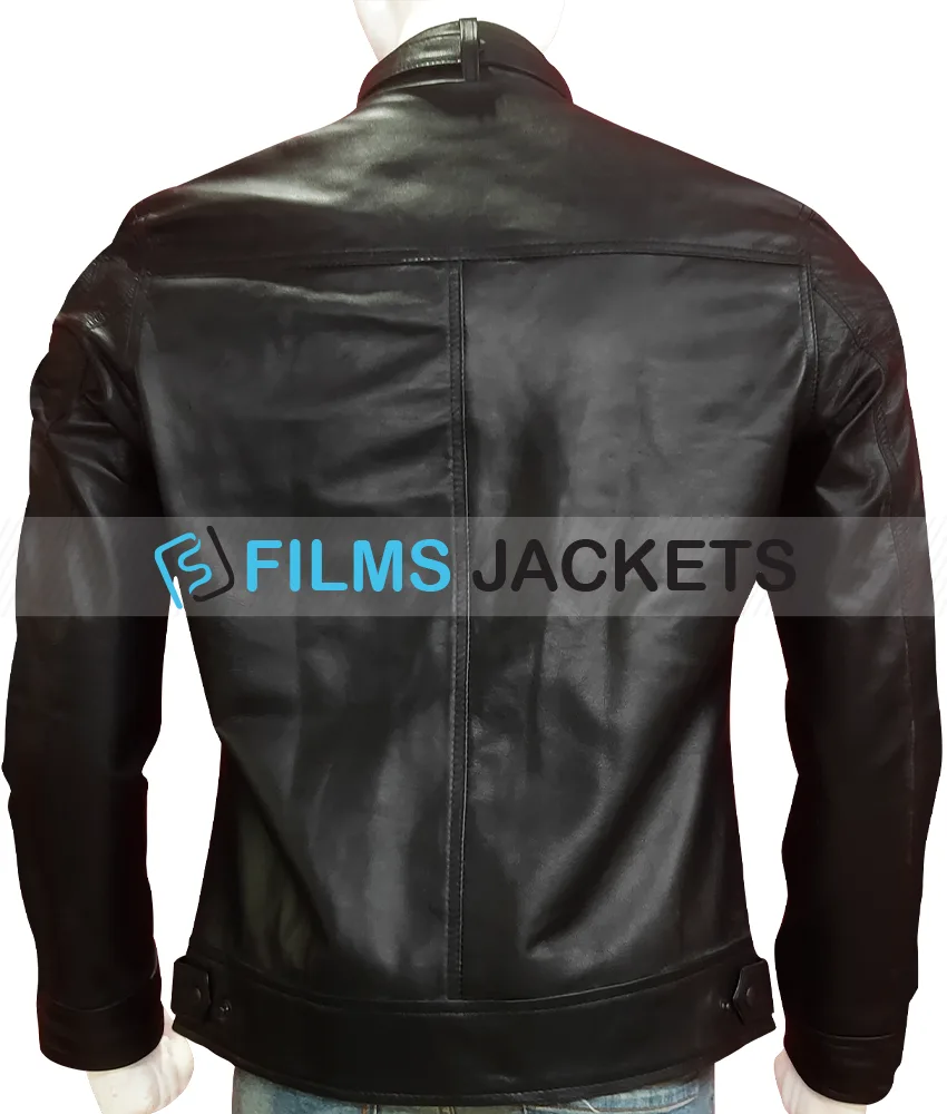 Strap Collar Slim Fit Black Leather Jacket for Men Strap Collar Slim Fit Black Leather Jacket for Men - Image 6