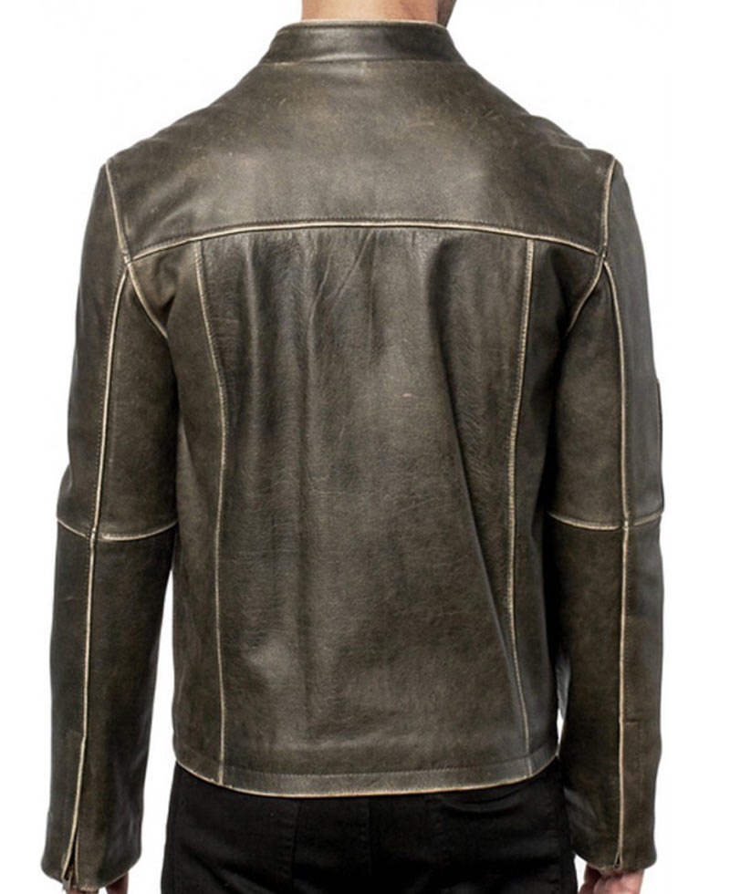 Men's Snap Tab Collar Brown Leather Biker Jacket Men's Snap Tab Collar Brown Leather Biker Jacket - Image 2