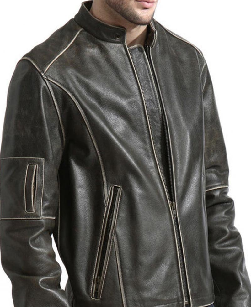 Men's Snap Tab Collar Brown Leather Biker Jacket Men's Snap Tab Collar Brown Leather Biker Jacket
