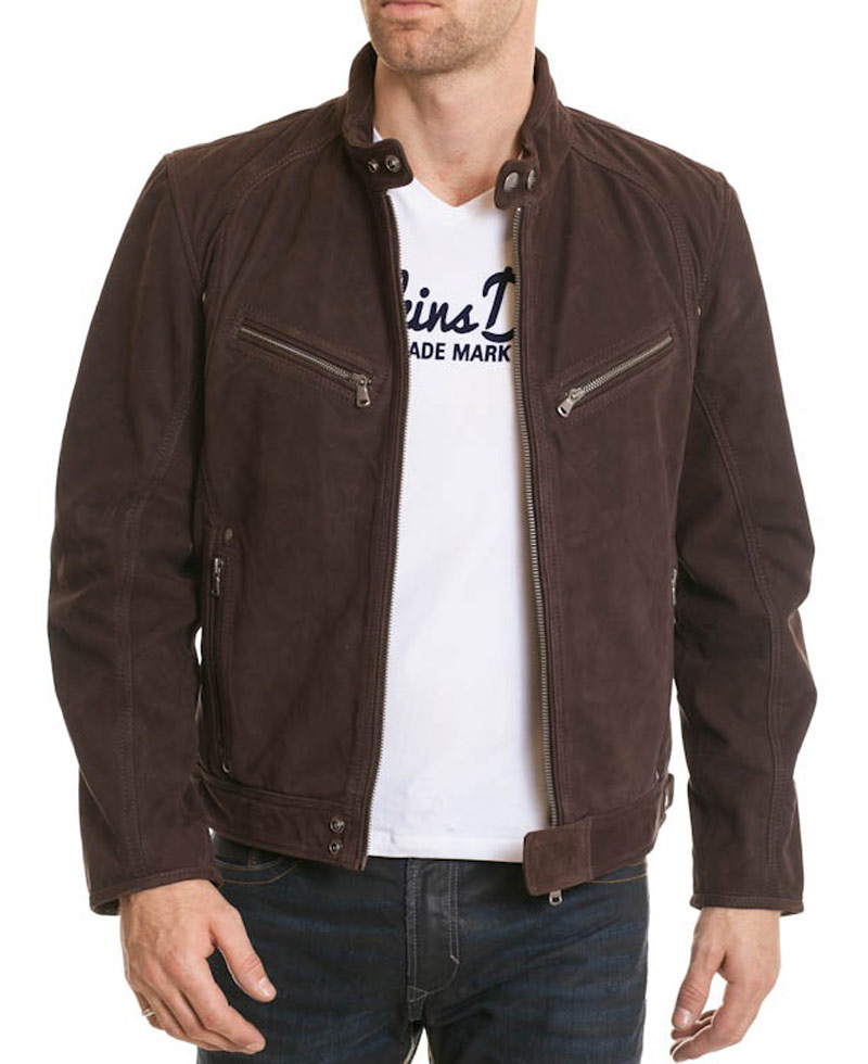 Snap Tab Collar Men's Suede Brown Jacket Snap Tab Collar Men's Suede Brown Jacket - Image 3