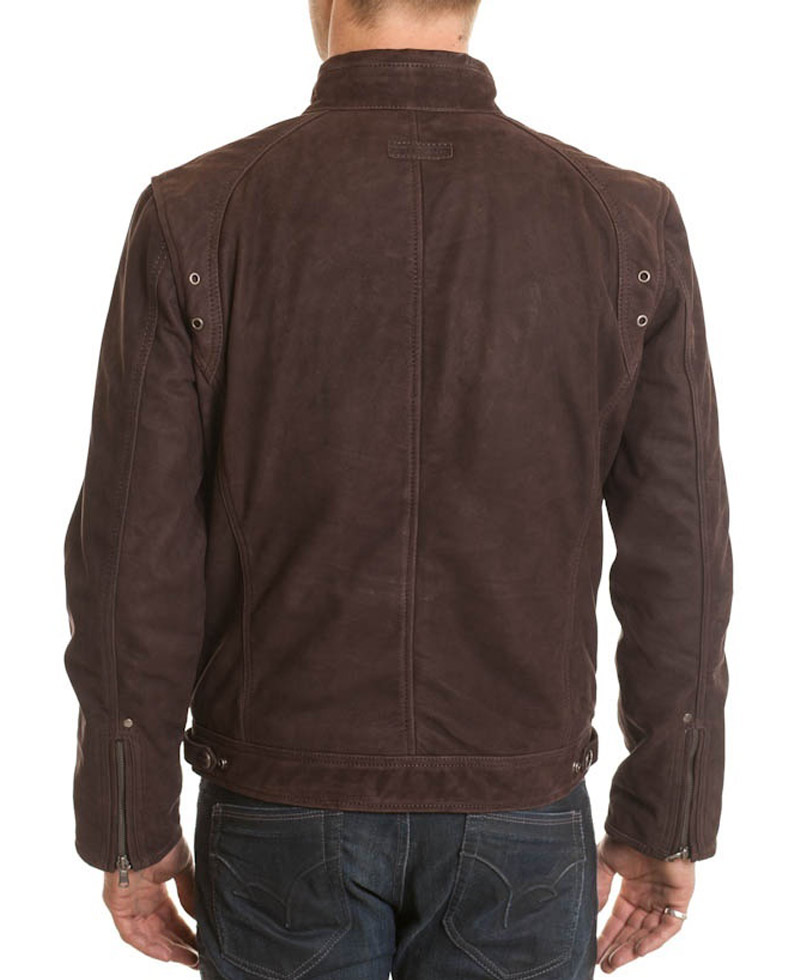 Snap Tab Collar Men's Suede Brown Jacket Snap Tab Collar Men's Suede Brown Jacket - Image 2