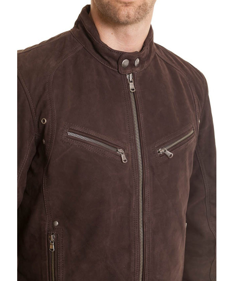 Snap Tab Collar Men's Suede Brown Jacket Snap Tab Collar Men's Suede Brown Jacket - Image 4