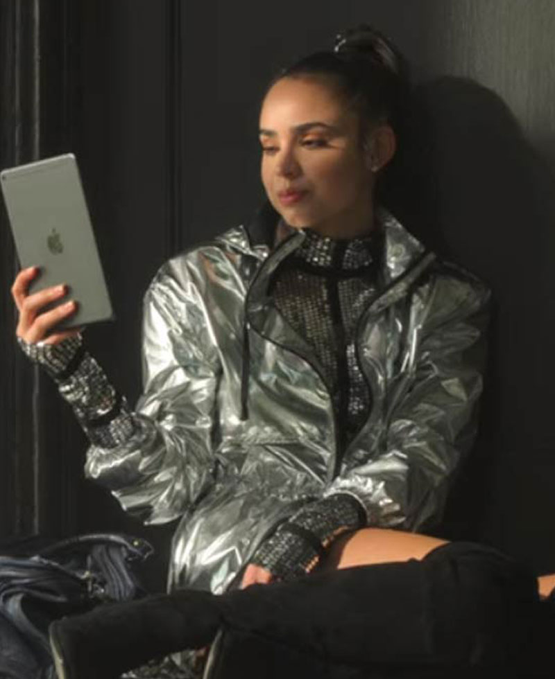 Feel The Beat Sofia Carson Satin Silver Jacket Feel The Beat Sofia Carson Satin Silver Jacket - Image 2