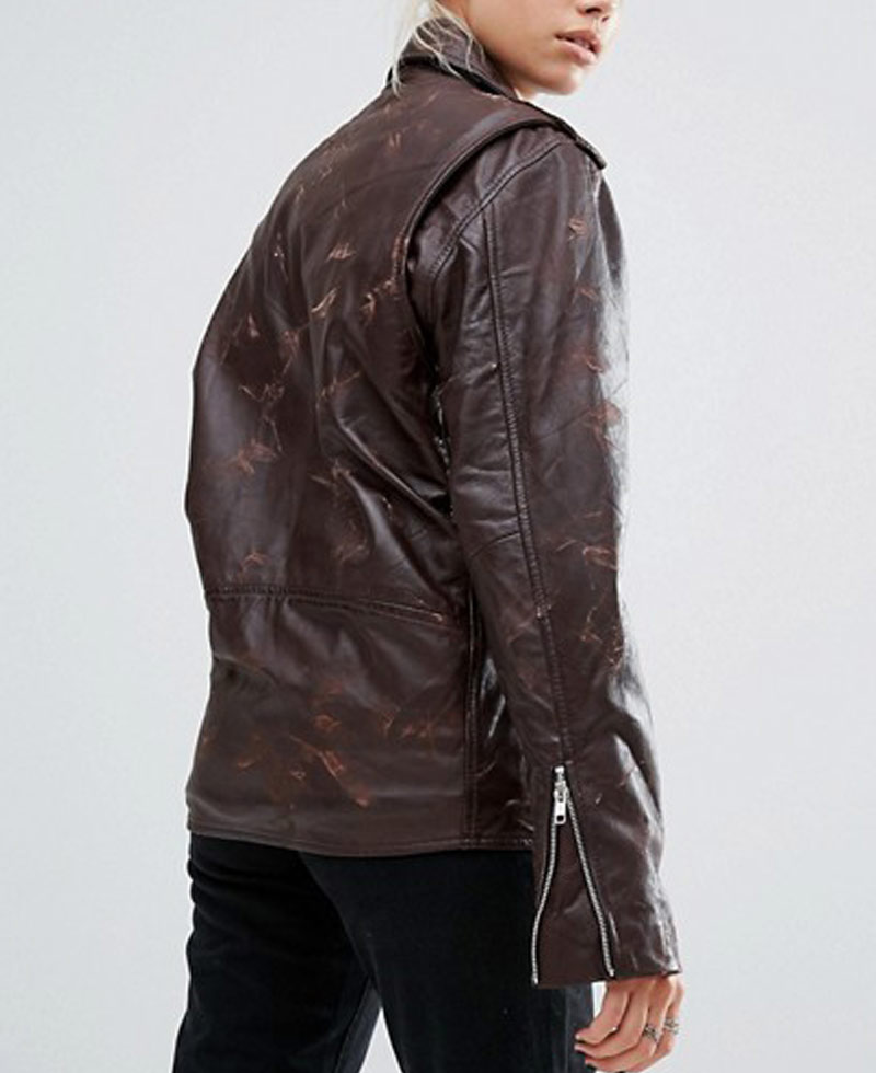 Women's Springfield Belted Brown Motorcycle Jacket Women's Springfield Belted Brown Motorcycle Jacket - Image 2