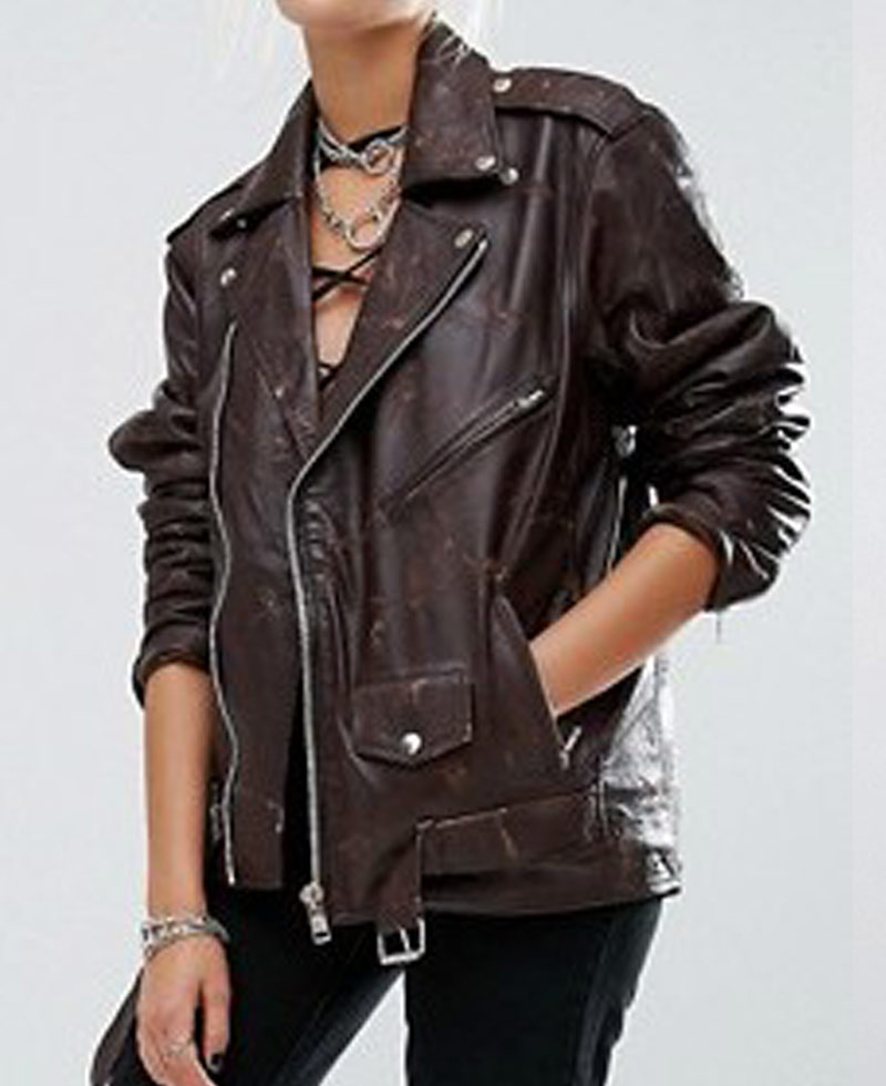 Women's Springfield Belted Brown Motorcycle Jacket Women's Springfield Belted Brown Motorcycle Jacket - Image 3