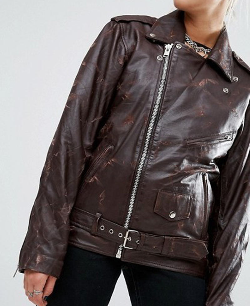 Women's Springfield Belted Brown Motorcycle Jacket Women's Springfield Belted Brown Motorcycle Jacket - Image 4