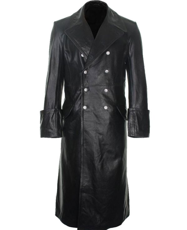 Double Breasted Black Leather Coat