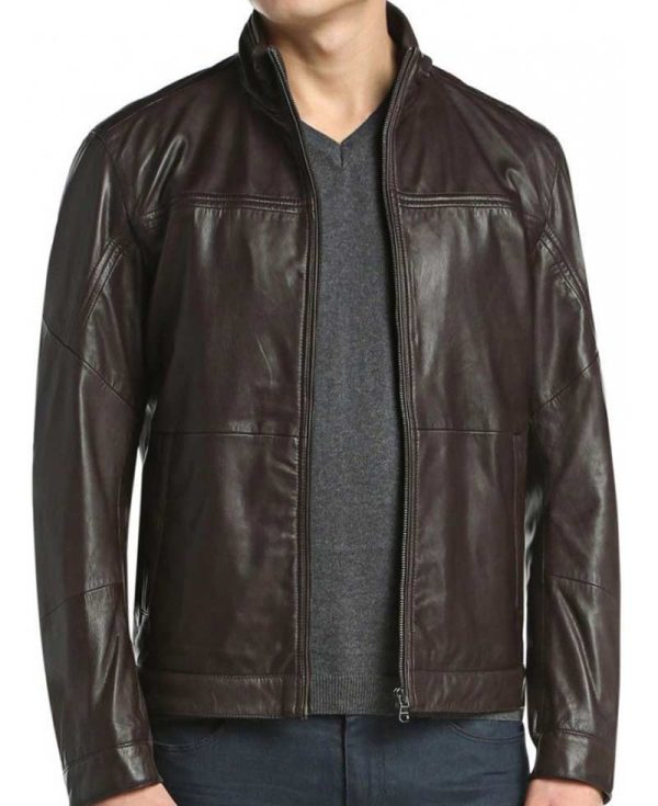 brown leather jacket