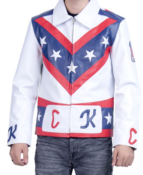 Evel Knievel Motorcycle White Leather Jacket
