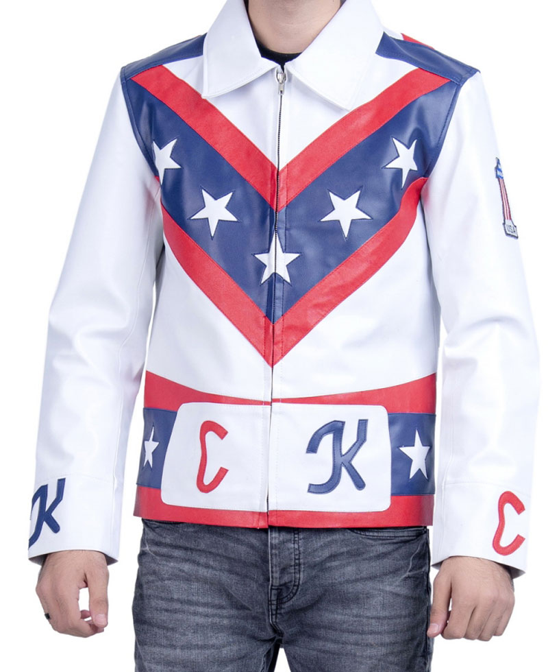 Evel Knievel Motorcycle White Leather Jacket