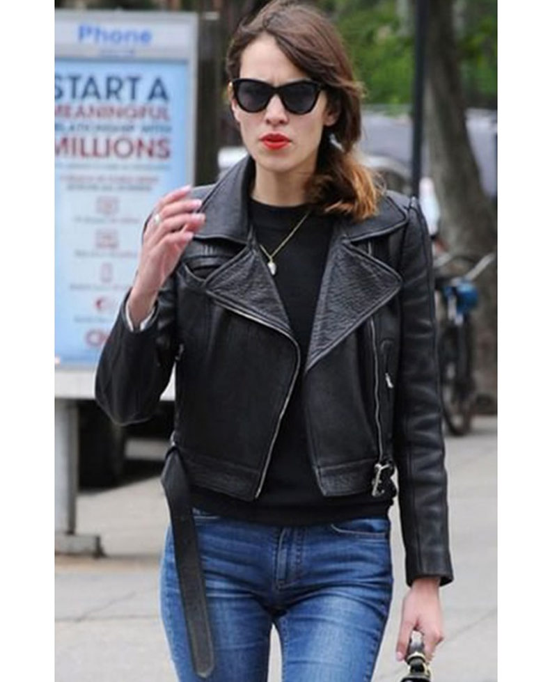 Biker Style Alexa Chung Black Leather Jacket