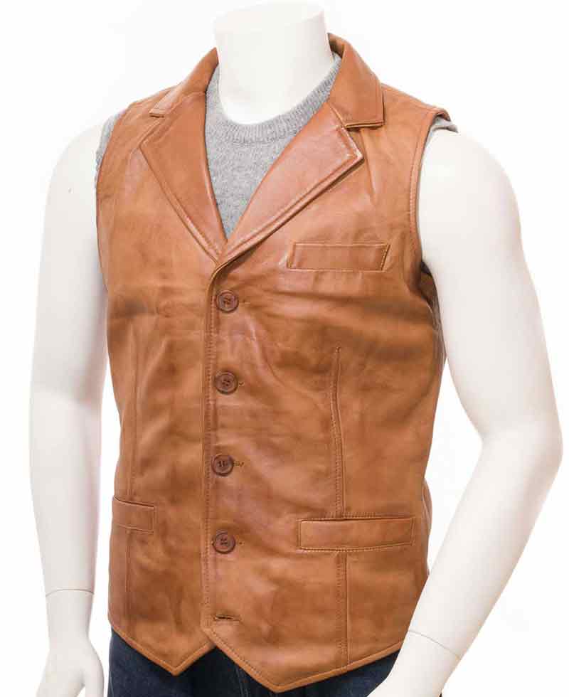 Men's Tan Brown Leather Vest Men's Tan Brown Leather Vest