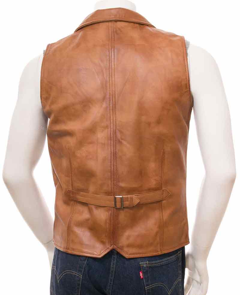 Men's Tan Brown Leather Vest Men's Tan Brown Leather Vest - Image 4