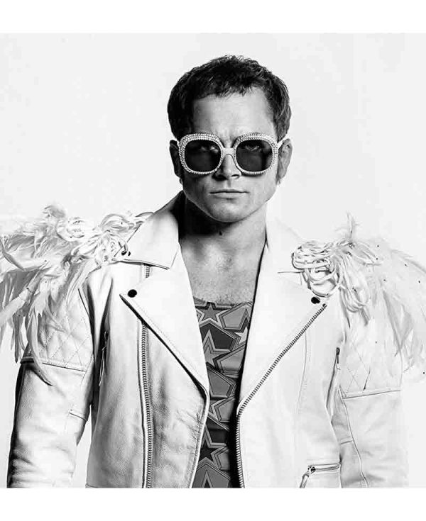 Taron Egerton Rocketman White Leather Jacket